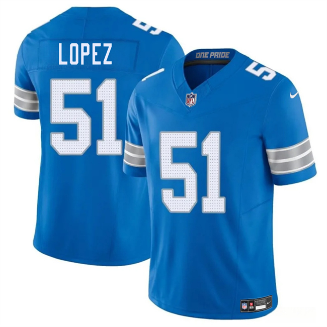 Men's Detroit Lions #51 Roy Lopez Blue 2025 F.U.S.E. Vapor Limited Stitched Jersey